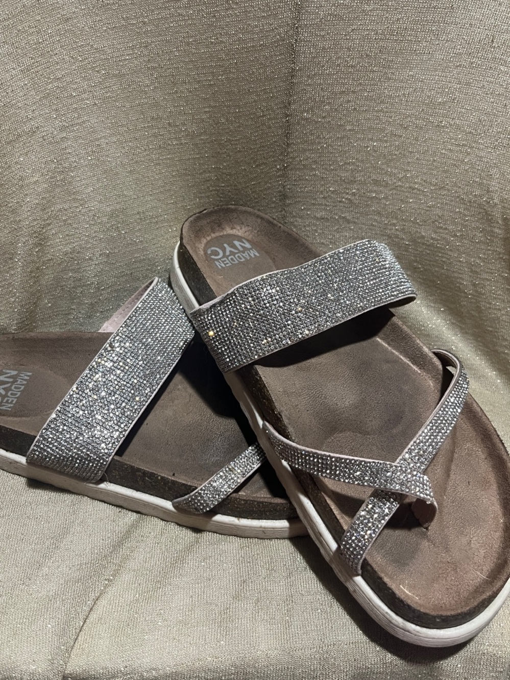 Madden NYC Silver Sparkle Slide Sandal